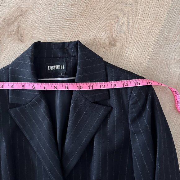 Women's 2pcs Wool Pinstriped Skirt Suit sz 8 -  Black - Picture 2 of 14